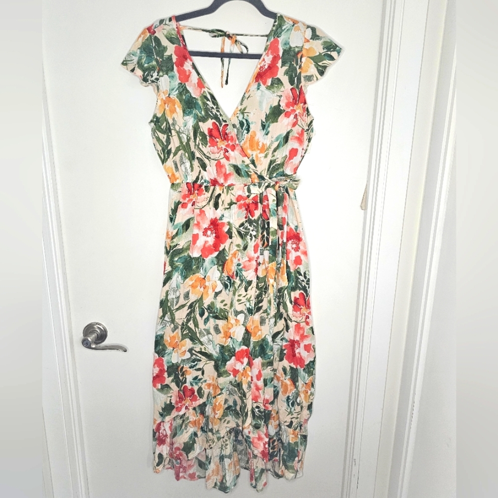 B.O.G. -Sz S- Floral Wrap Dress Boho Chic